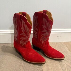 Tecovas  Sadie barn Red Suede Cowboy Boots  Size US 7
